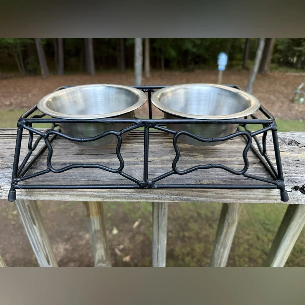 Stainless Steel Pet Bowl Set with Black Stand
